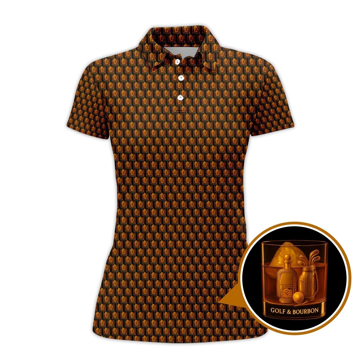 Golf & Bourbon Pattern Golf Shirt, Bourbon Golf Shirt For Men, Funny Men Golf Gift, Bourbon Golf Shirt For Golfers