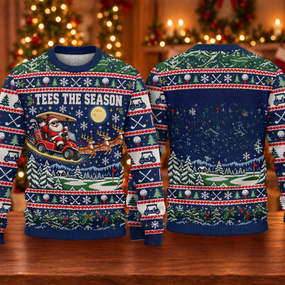Tees The Season Santa Golf Cart Ugly Christmas Sweater, Golf Apparel, Holiday Gifts