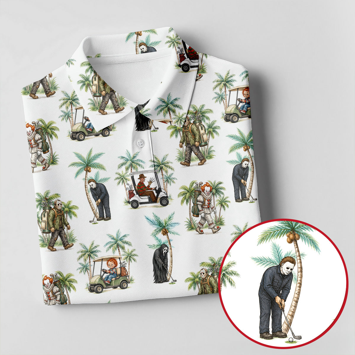 Tropical Horror Character Halloween Golf Shirt, Printed Golf Shirts, Golf Apparel For Men