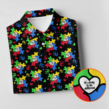 It's Okay To Be Different Autism Puzzle Golf Tops For Men, Autism Awareness Colors Golf Shirts For Men