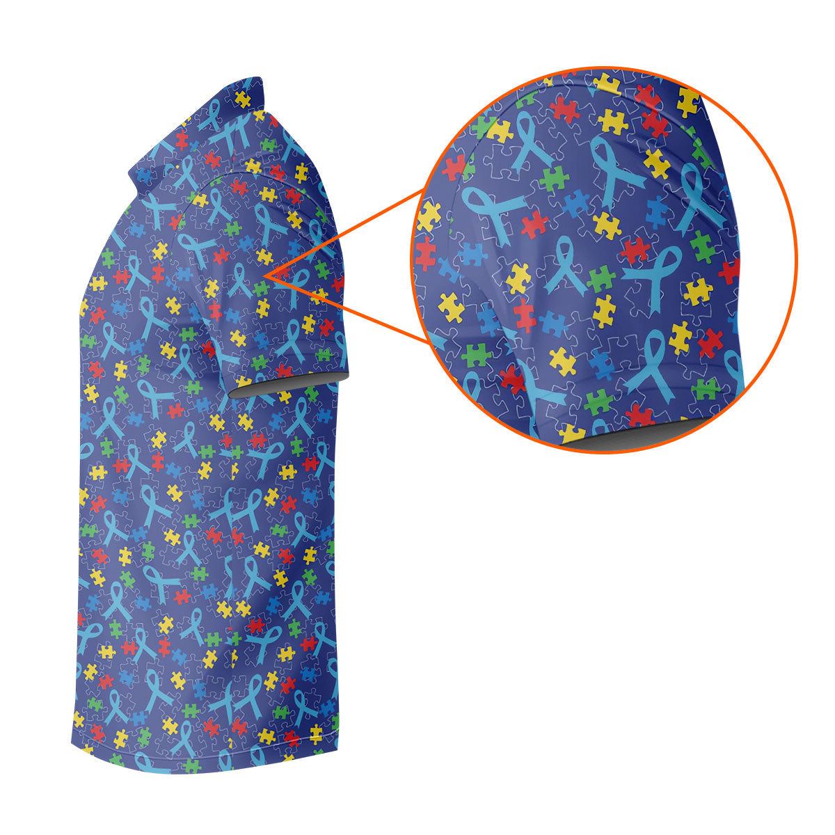 Autism Puzzle Ribbon Pattern Golf Tops For Men, Autism Awareness Color Polo Shirts For Men, Golf Shirts For Men