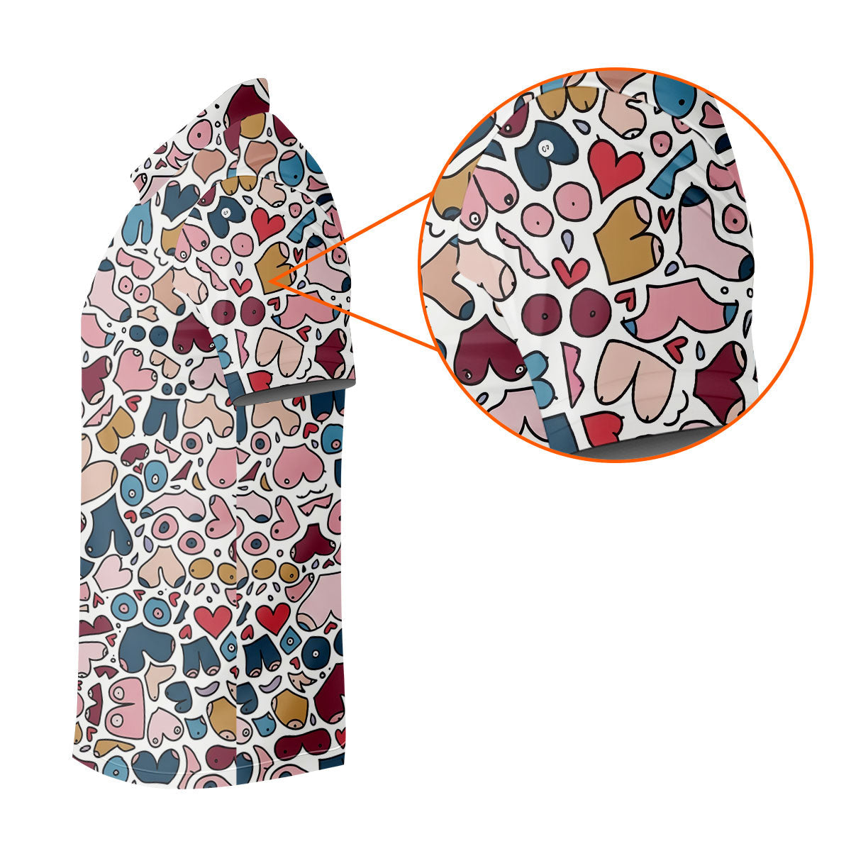 Funny Adult Body Parts Doodle Print Women's Golf Tops, Golf Shirts For Women, Printed Golf Shirt