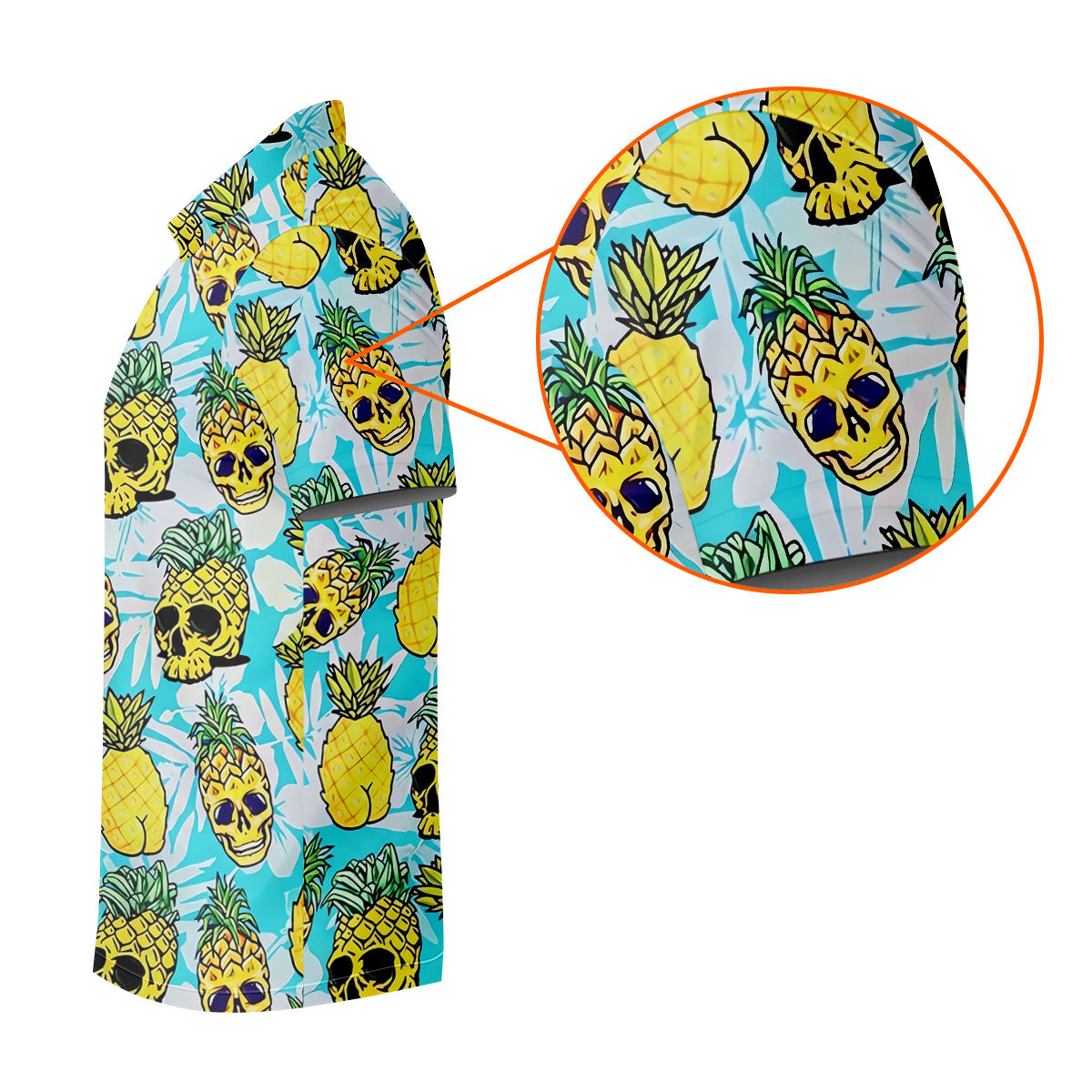 Tropical Pineapple Skull Pattern Golf Shirt, Mens Golf Shirts, Hawaiian Golf Shirt, Golf Apparel For Men