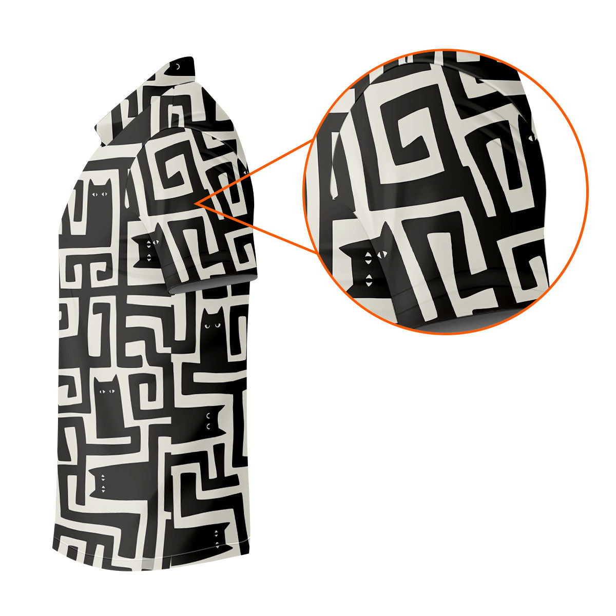 Minimalist Black Cat Maze Pattern Golf Polo Shirt, Men's Golf Shirt, Printed Golf Shirts