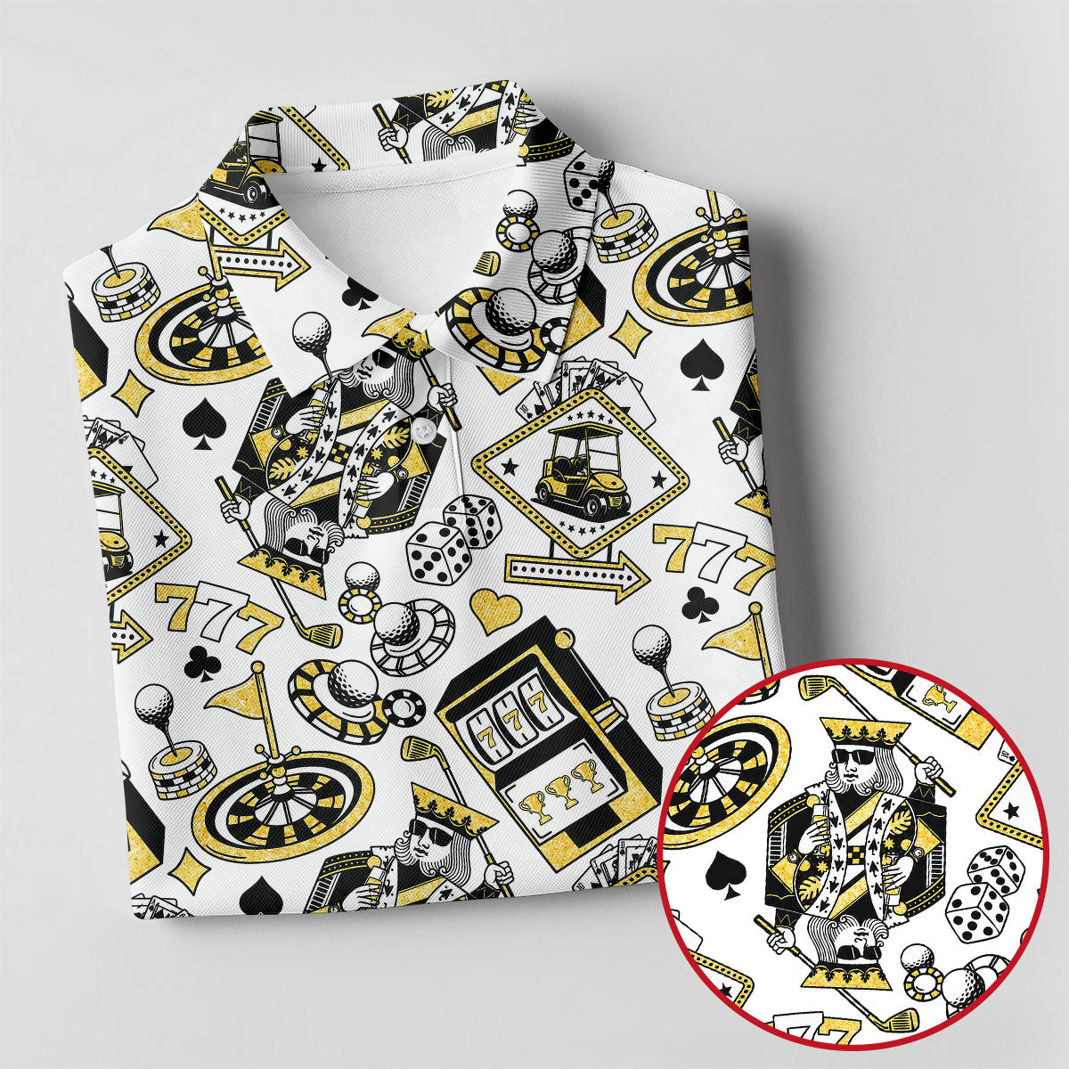 Casino Golf Pattern White Hawaiian Golf Polo Shirt, Women's Golf Tops, Golf Polo For Women
