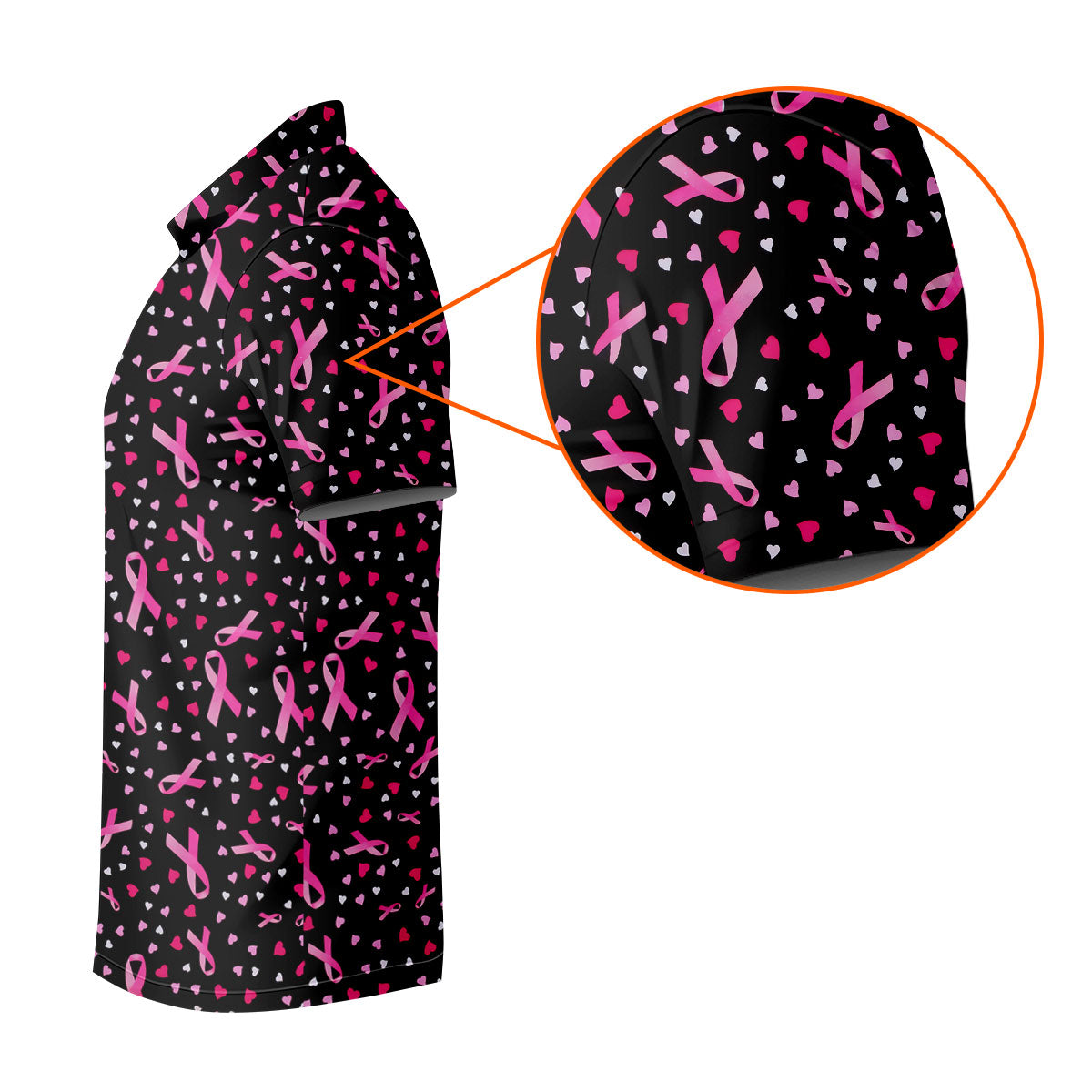 Black Pink Ribbon Heart Breast Cancer Polo Shirt, Ladies Golf Shirt, Women's Golf Tops