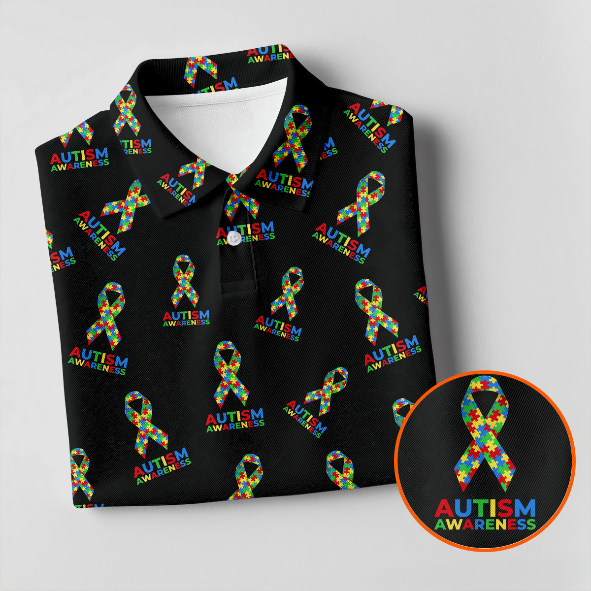 Autism Awareness Colors Autism Ribbon Black Golf Shirt, Golf Tops For Men, Golf Shirts For Men