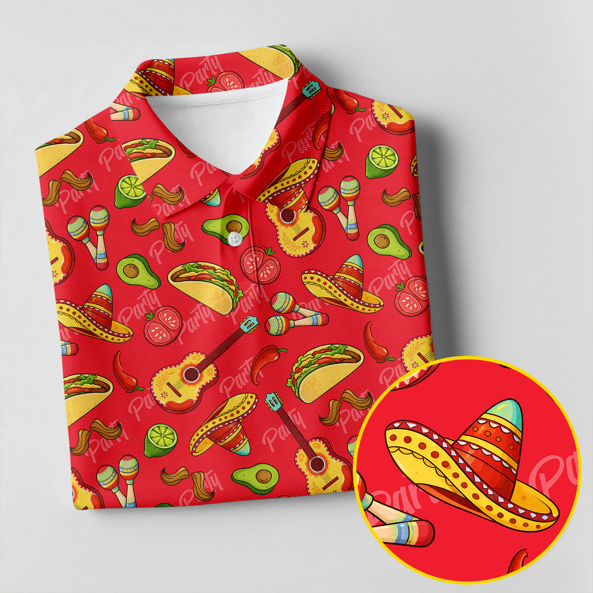 Mexican Party Seamless Pattern Red Ladies Golf Tops, Cinco De Mayo Celebration Golf Shirt For Women