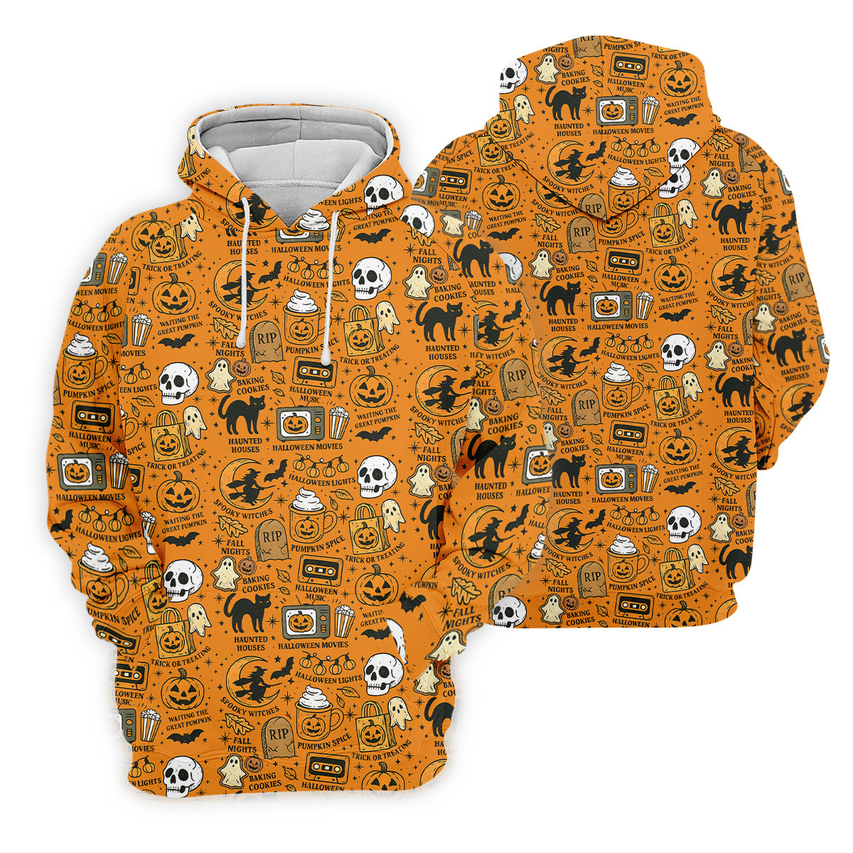 Orange Halloween Cat Golf Polo Shirt Halloween Theme Shirts, Mens Golf Polo Shirt Golfing Apparel
