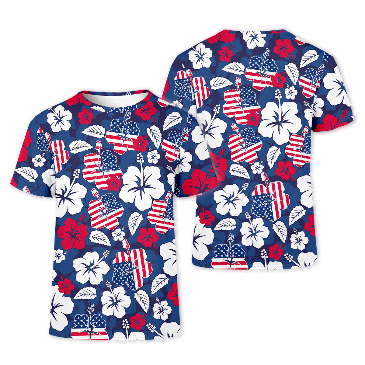 Tropical Hibiscus American Flag Womens Golf Polo Shirt, 4th Of July Shirts, US 250 Anniversary Ladies Golf Shirt