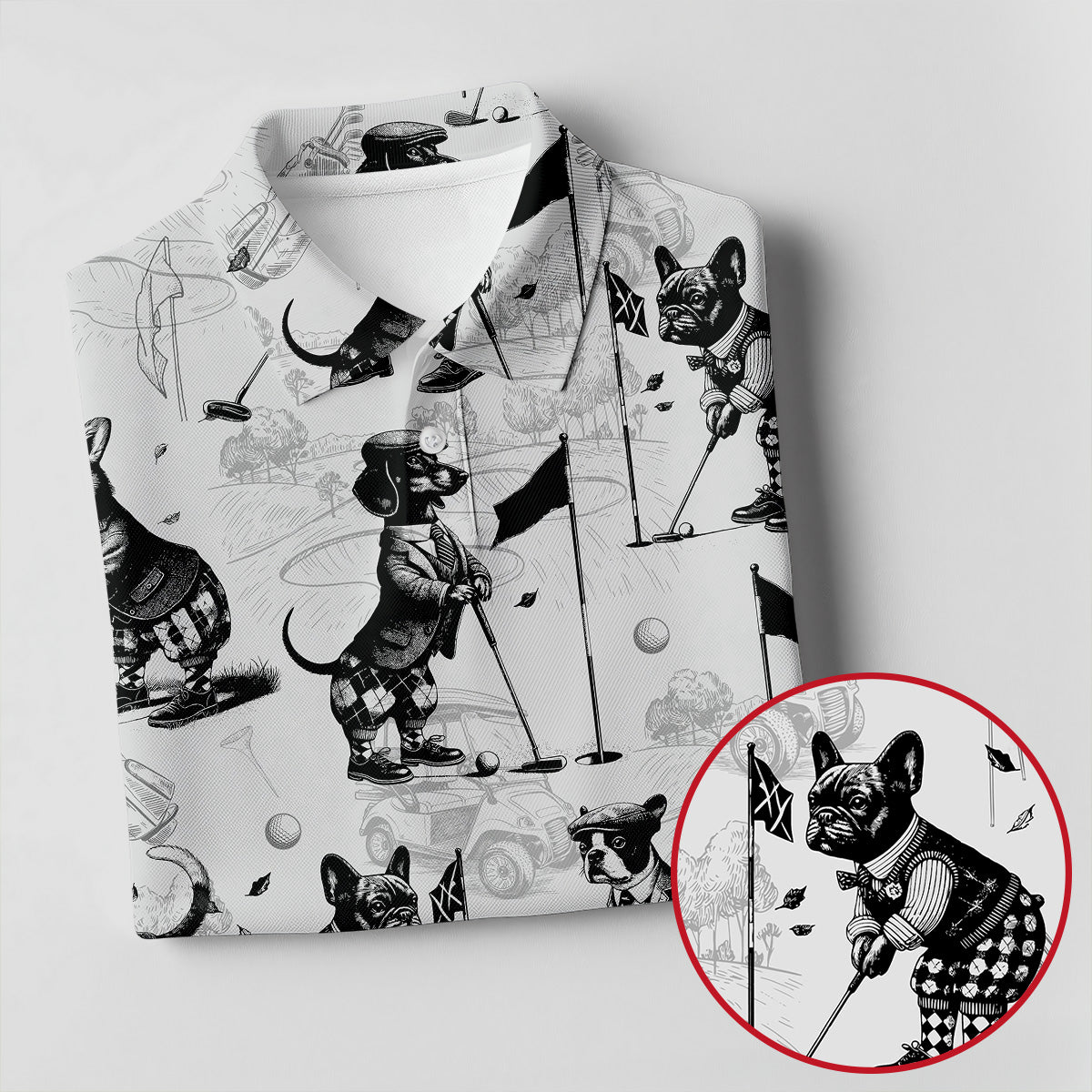 Vintage Golfing Dogs Pattern Golf Polo Shirt, Mens Golf Shirts, Golf Apparel For Men