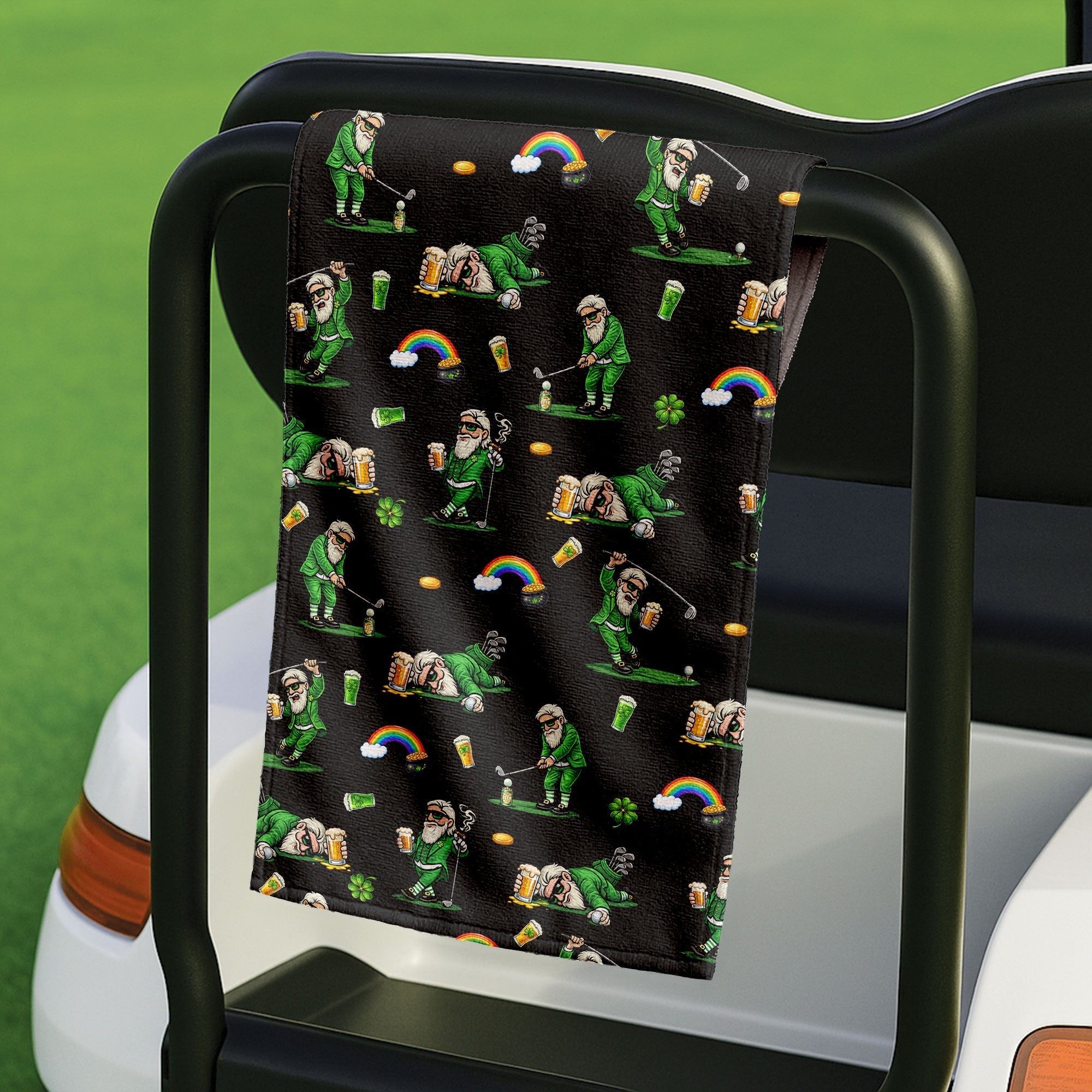 Black St. Patrick’s Day Leprechaun Golf Towel, Funny Golf Gift, Golf Accessories