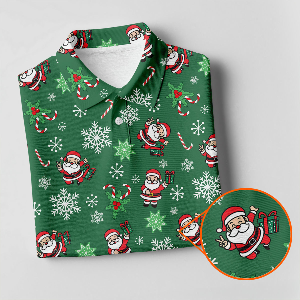 Santa Claus Pattern Christmas Green Golf Tops For Men, Christmas Golf Shirt, Polo Shirts For Men