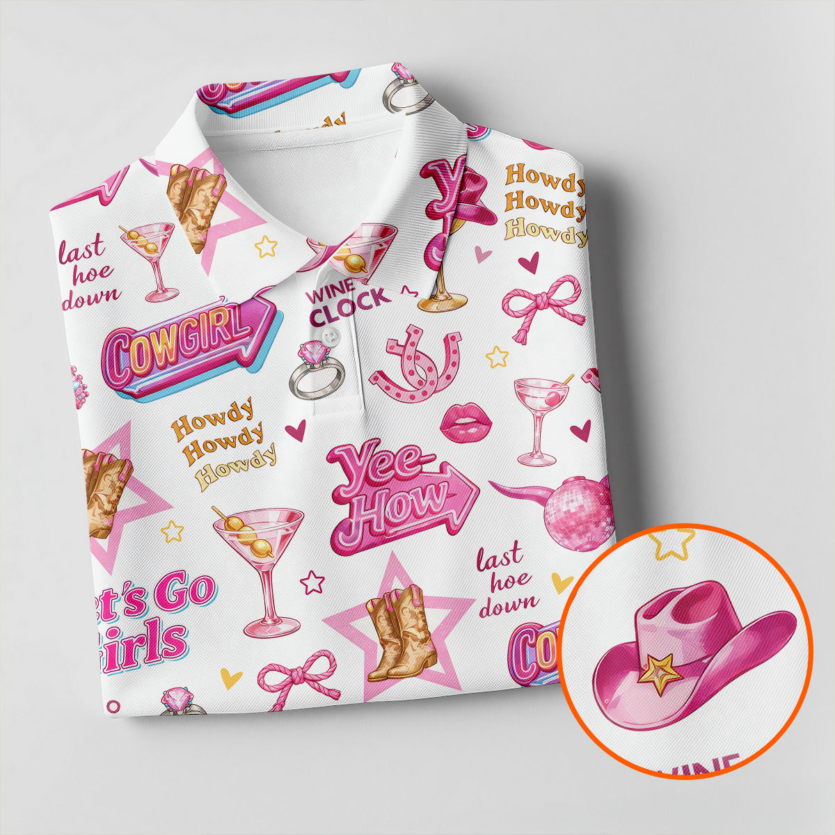 Pink Cowgirl Western Party Icons Golf Polo Shirt, Golf Shirts For Men, Mens Golf Apparel