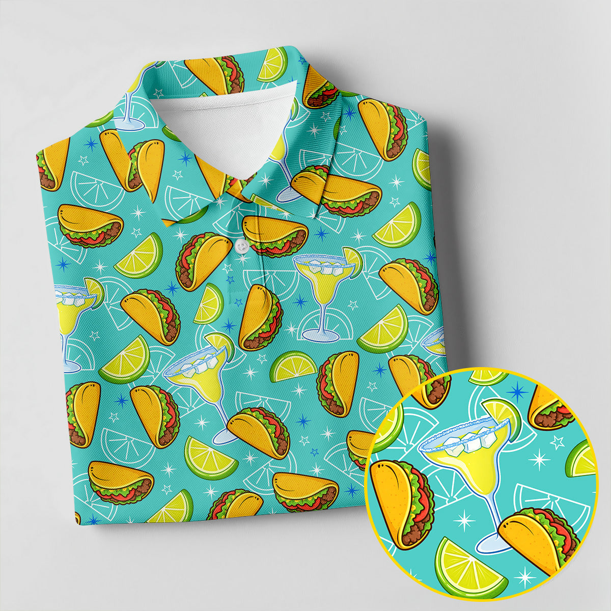 Cocktail Margarita Taco Men's Polo Shirt, Cinco De Mayo Celebration Fiesta Golf Shirt For Men