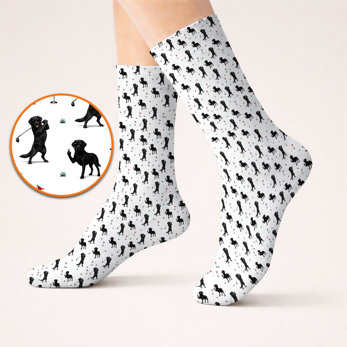 Funny Black Labrador Golf Socks, Lab Dog Pattern Golf Sock, Crazy Golf Gift For Golfer