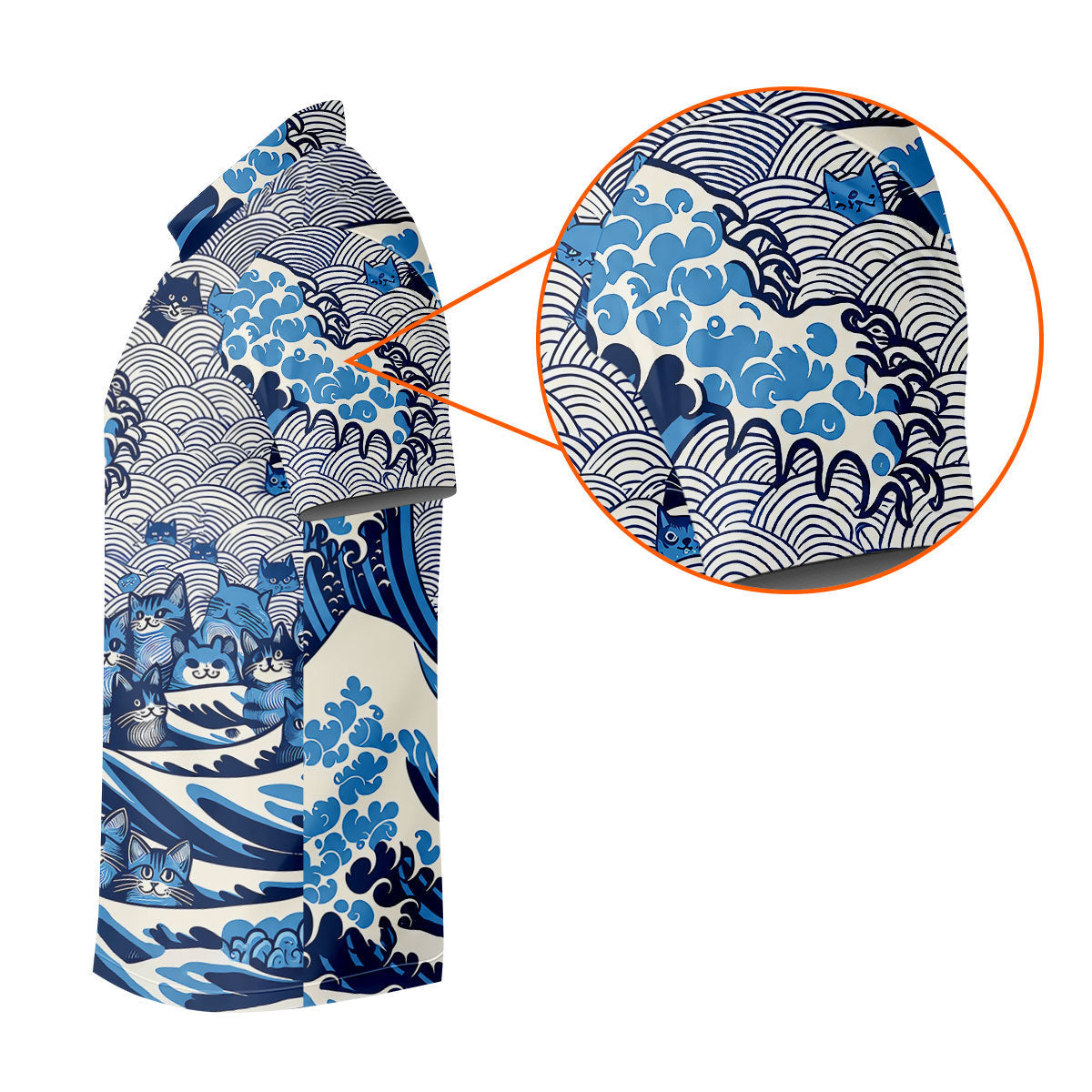 Japanese Wave Cat Hawaiian Golf Shirt, Golf Shirts For Men, Mens Golf Apparel