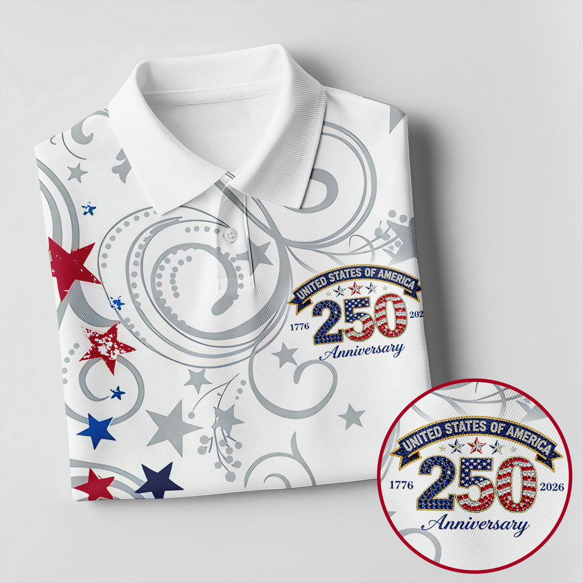 United States Of America 250 Anniversary Patriotic 4th Of July Golf Shirt, Red Blue Stars Golf Shirts For Men