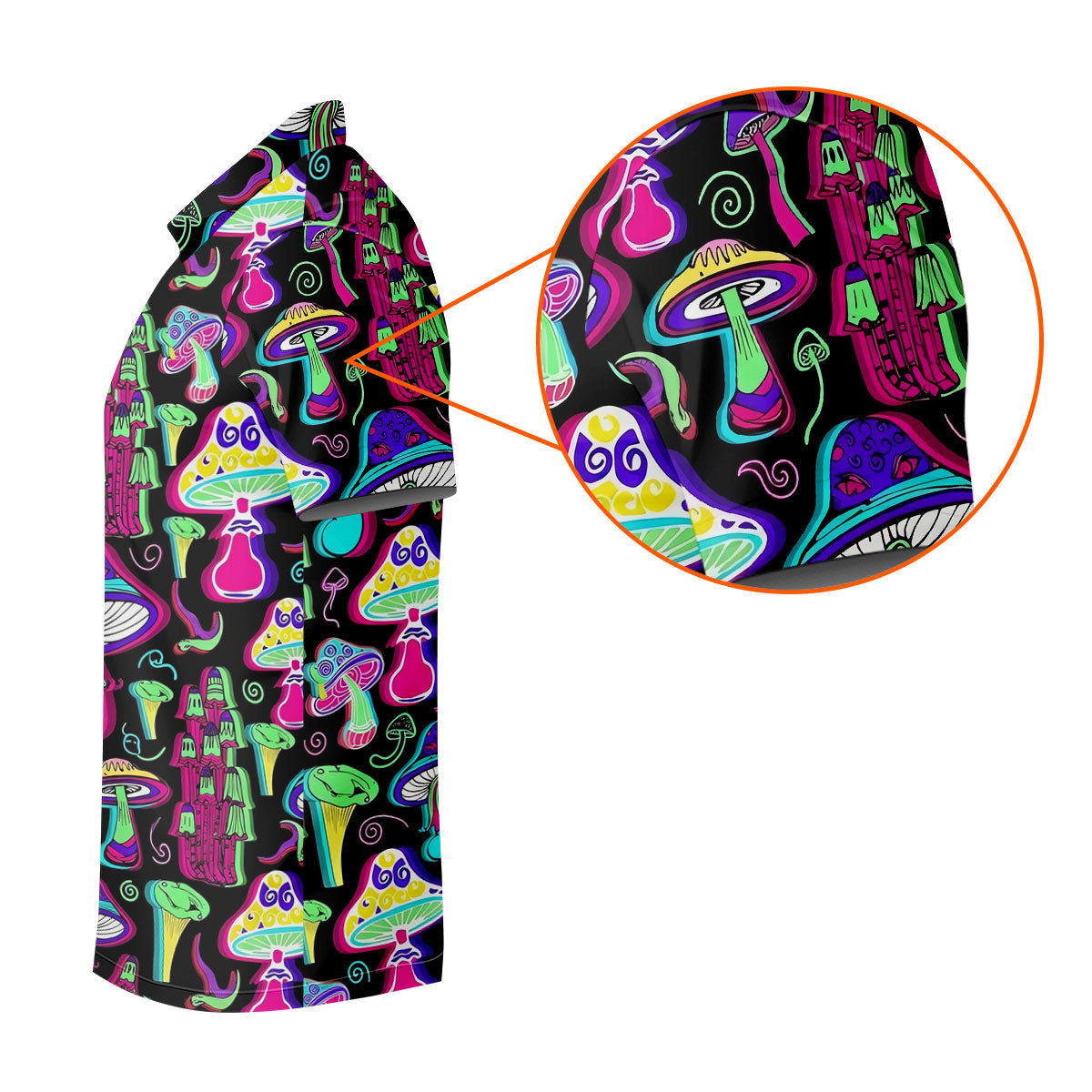 Black Neon Mushroom Pattern Golf Shirt, Mens Golf Polo, Golf Apparel For Men, Printed Golf Shirts