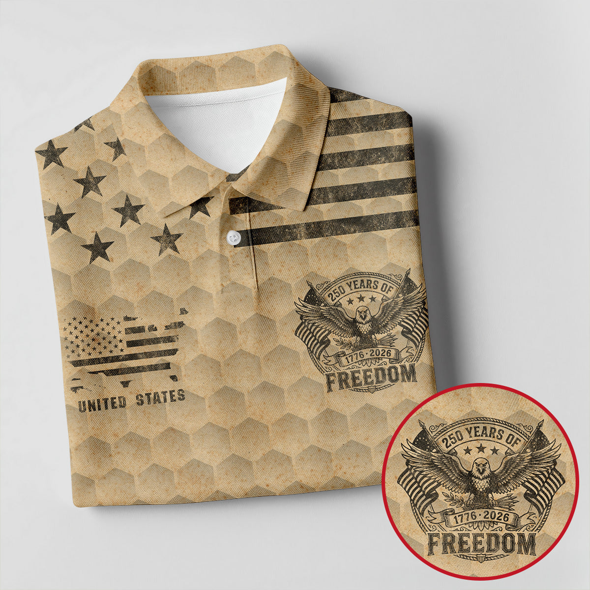 250 Years Of Freedom Distressed Golf Ball Pattern Patriotic Golf Shirt, 4th Of July Golf Shirt For Women