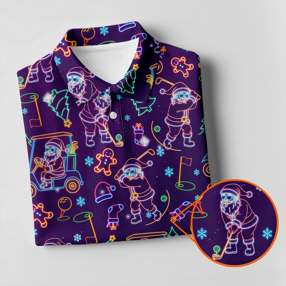 Christmas Neon Santa Golf Pose Men's Funny Golf Tops, Christmas Golf Shirt, Polo Shirts For Men