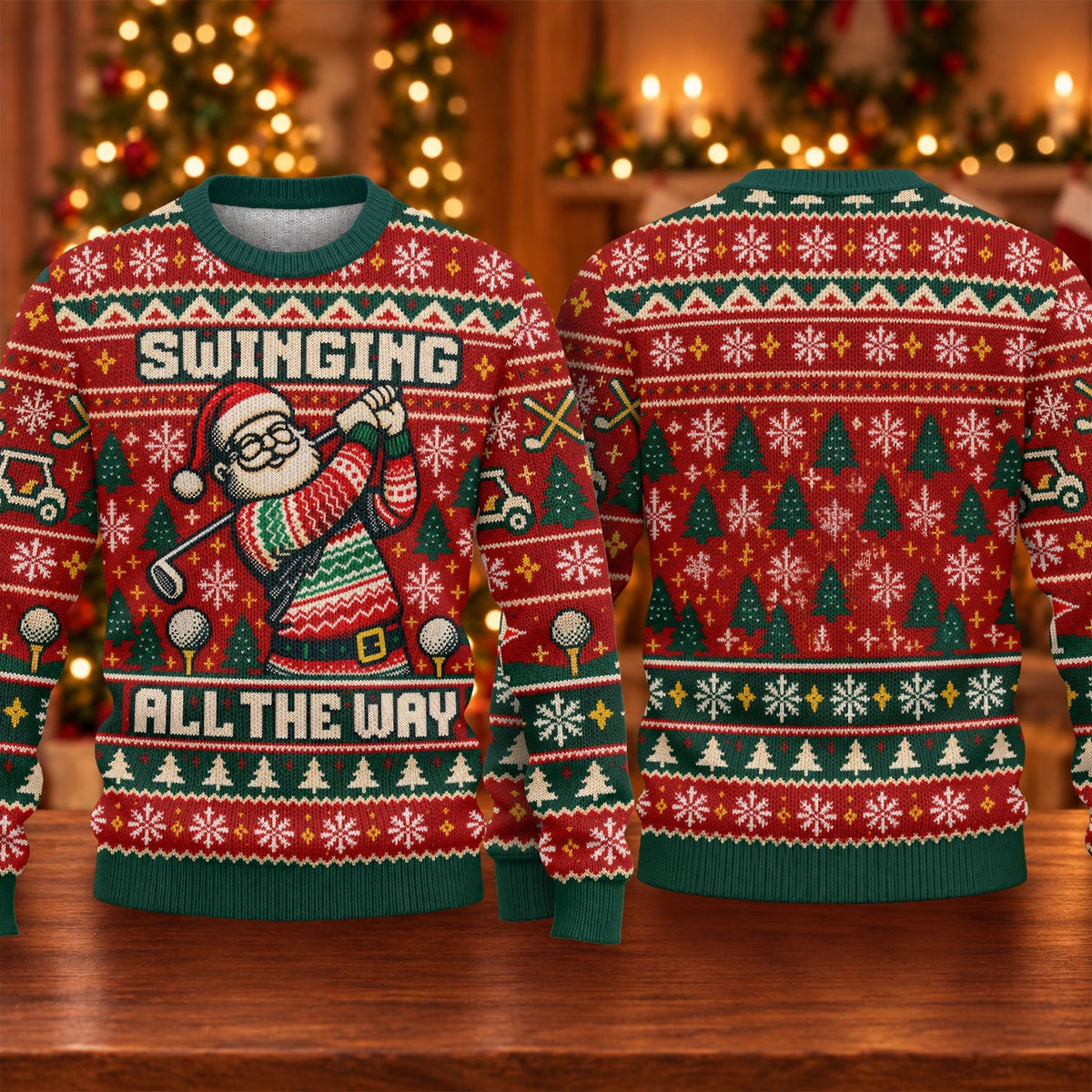 Santa Swinging All The Way Ugly Christmas Sweater, Christmas Sweaters, Golf Gifts