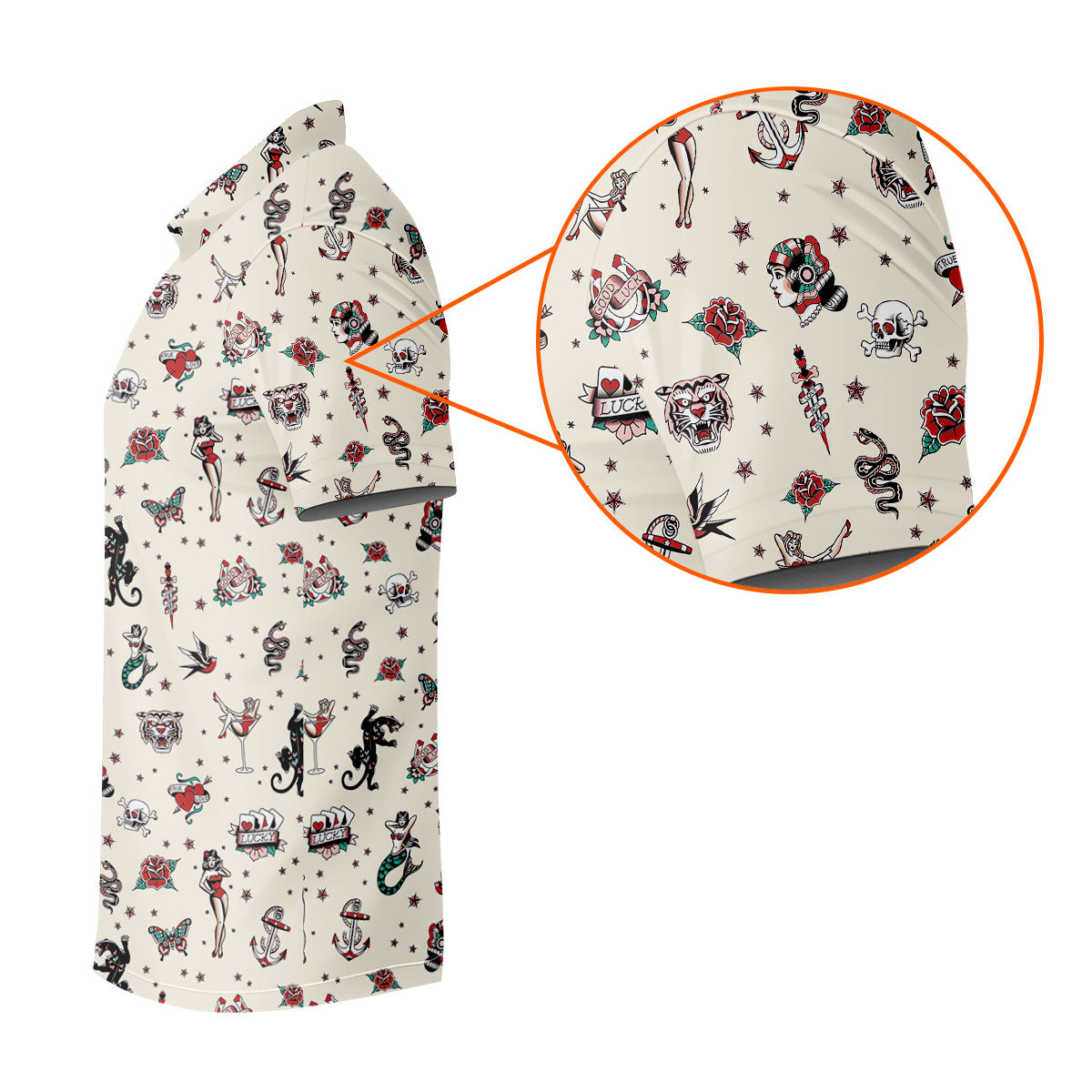 Old School Tattoo Flash Pattern Golf Polo Shirt, Men's Golf Shirt, Printed Golf Shirts