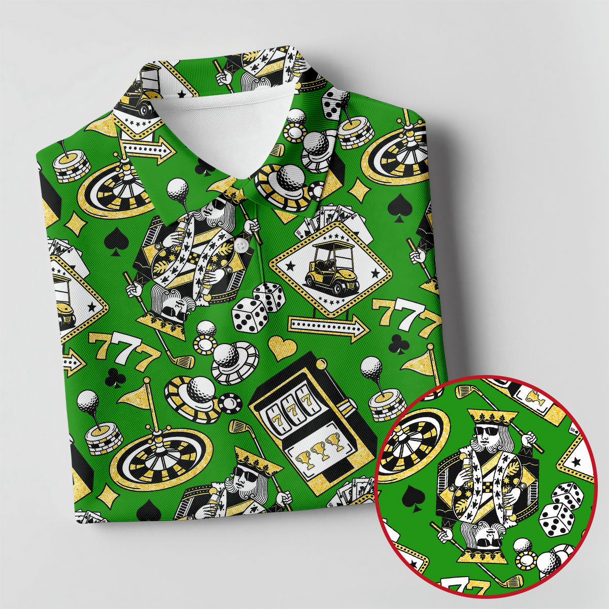 Casino Golf Pattern Green Hawaiian Golf Polo Shirt, Mens Golf Polo, Polo Shirts For Men