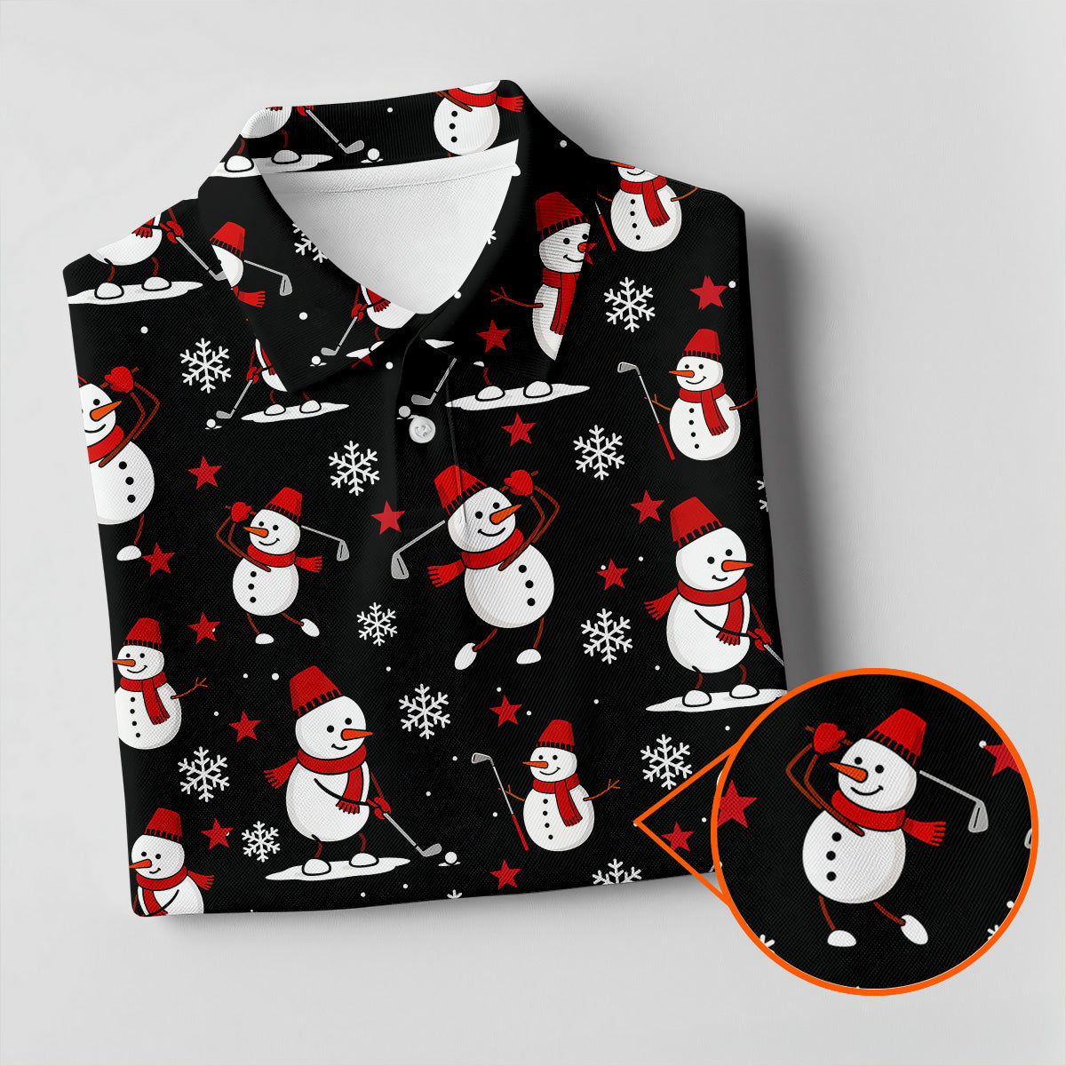 Cute Snowman Golf Pose Black Golf Shirt, Christmas Golf Shirt, Golf Shirts For Men, Golf Gift For Men