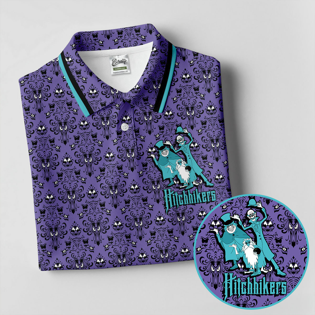Hitchhikers Horror Character Golf Polo Shirt, Ladies Golf Top, Halloween Shirt For Women