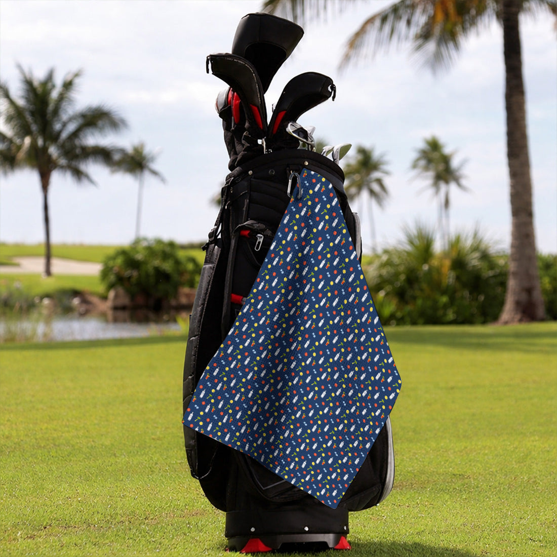 Bloody Mary Cocktail Golf Towel, Funny Golfer Drink Pattern Towels, Country Club Golf Apparel