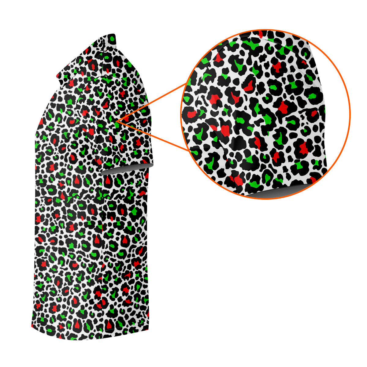 Leopard Pattern Xmas Pine Tree Green And Red Golf Tops For Men, Christmas Golf Shirt, Polo Shirts For Men