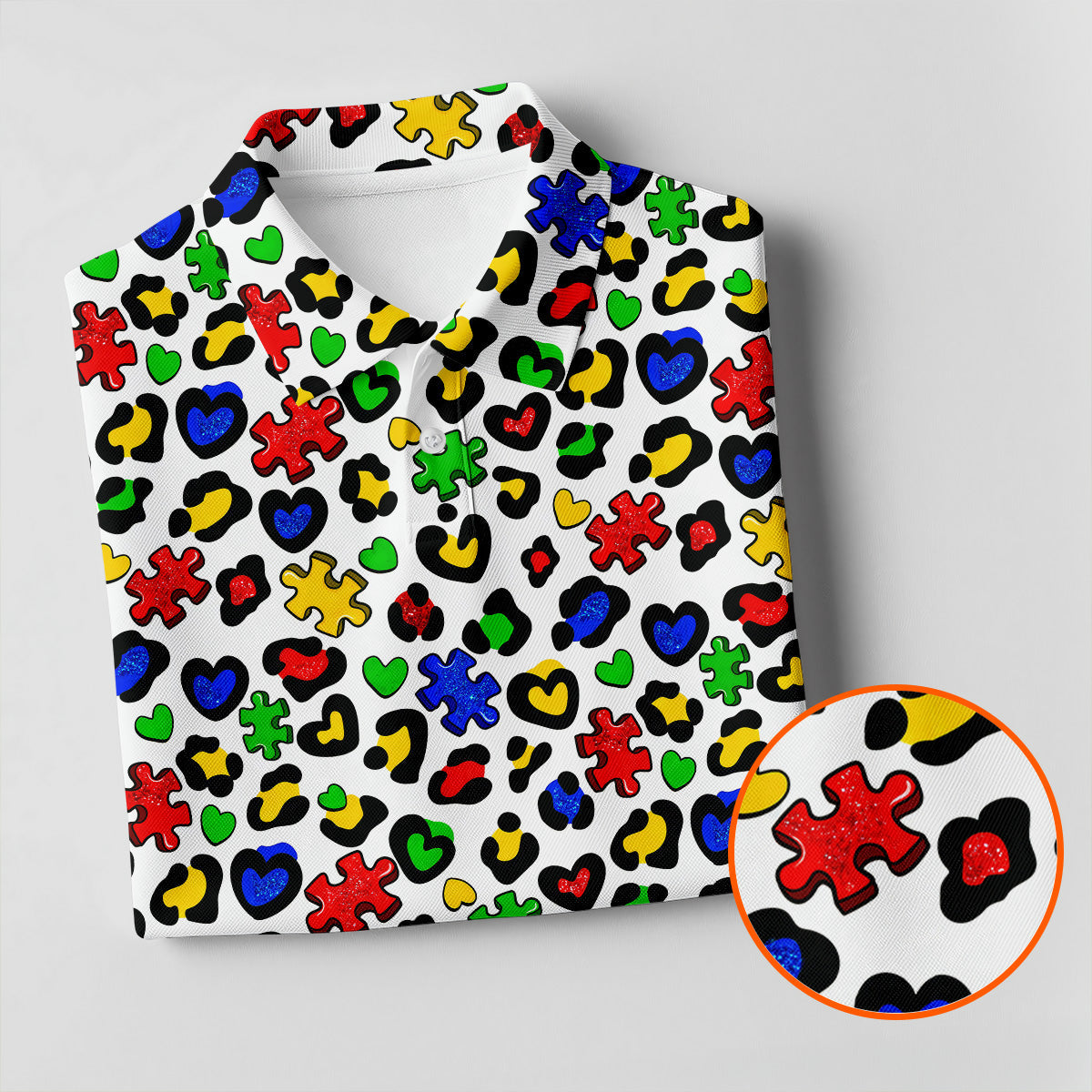 Autism Awareness Color Leopard Pattern White Golf Shirt, Women's Golf Tops, Ladies Golf Shirts, Ladies Golf Polos