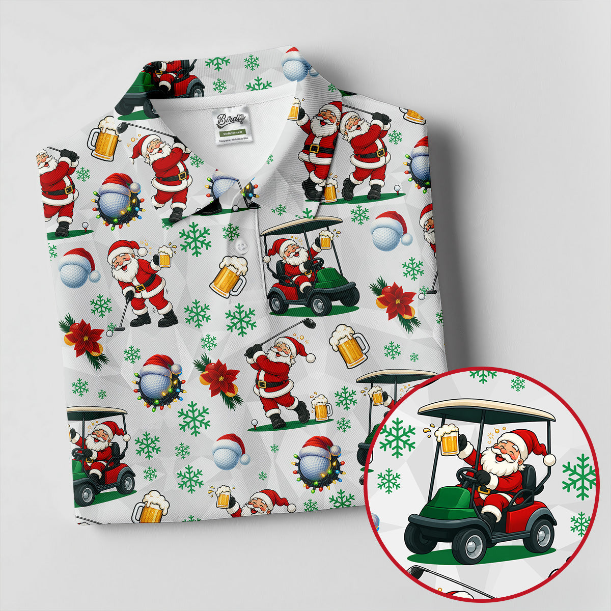 Santa Beer Christmas Golf Polo Shirt, Christmas Golf Shirt, Womens Golf Apparel