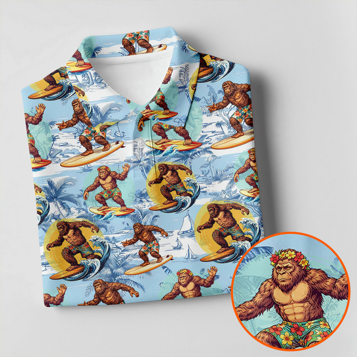 Surfing Bigfoot Hawaiian Golf Shirt, Womens Golf Tops, Golf Polo For Women