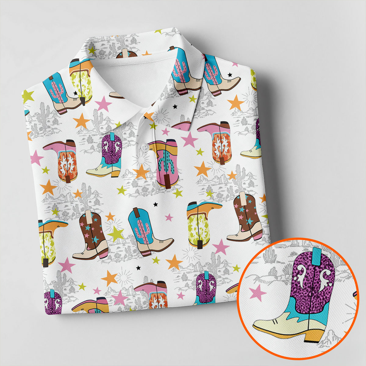 Colorful Western Cowboy Boots Pattern Hawaiian Golf Shirt, Ladies Golf Shirt, Women’s Golf Apparel