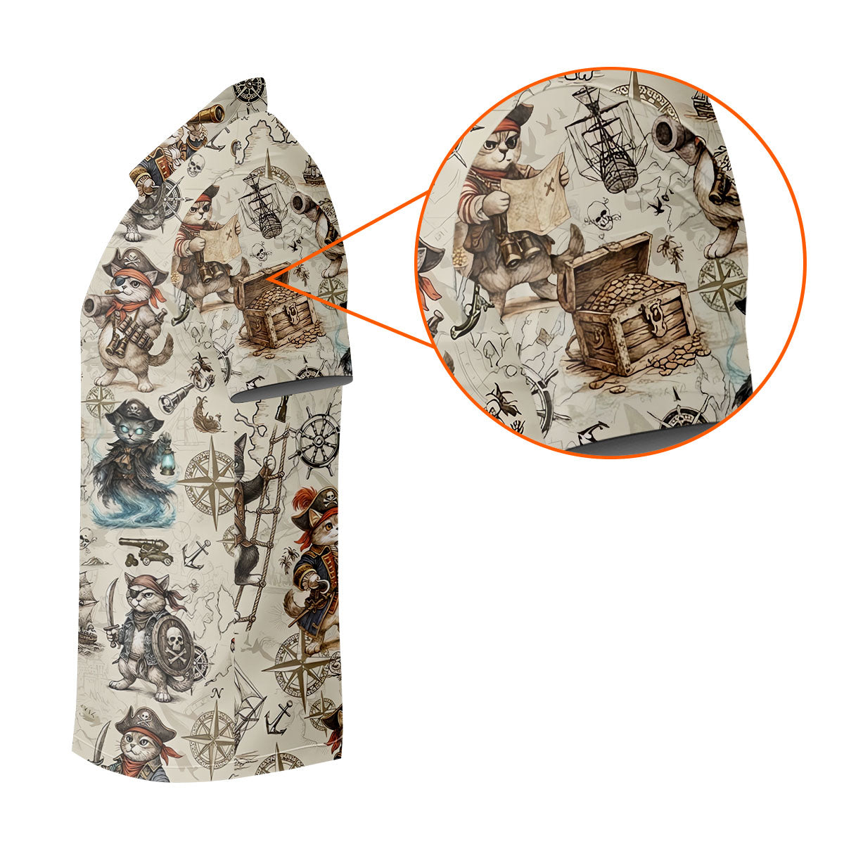 Vintage Pirate Cat Treasure Map Adventure Golf Shirt, Mens Polo Shirt, Hawaiian Golf Shirt, Golf Shirts For Men