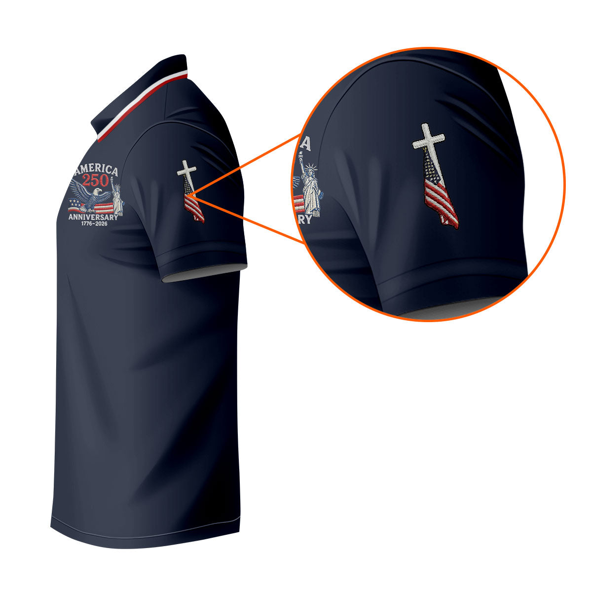 Faith Cross Bald Eagle America 250 Anniversary Navy Patriotic Golf Shirt, Golf Shirts For Men