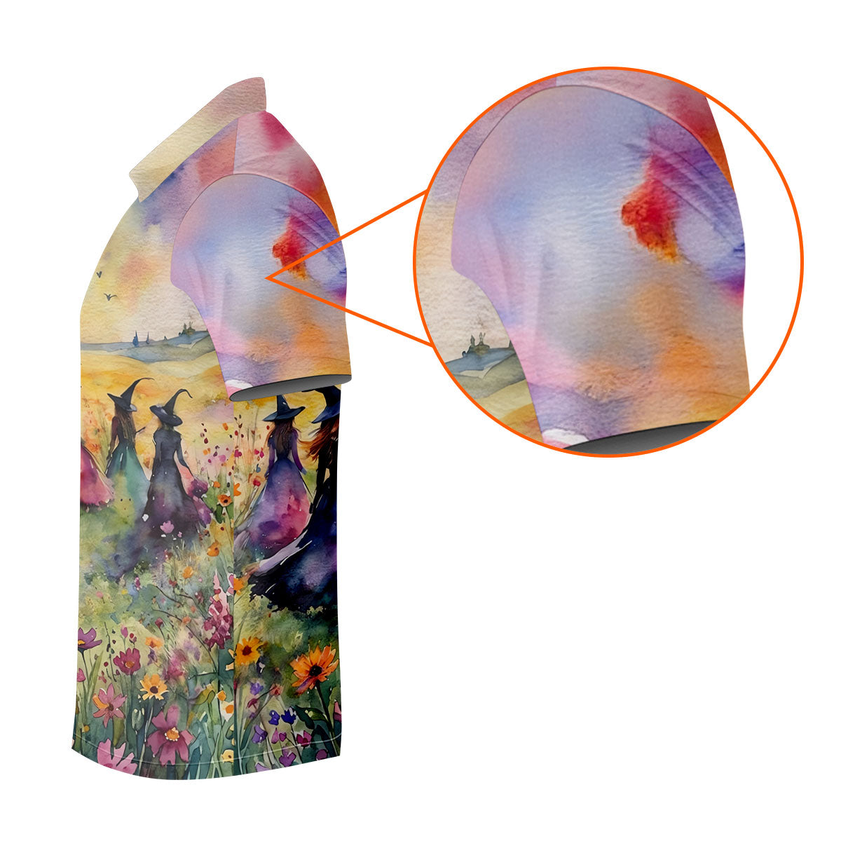 Watercolor Witch Gathering Halloween Golf Polo Shirt, Ladies Golf Tops, Women’s Golf Polo