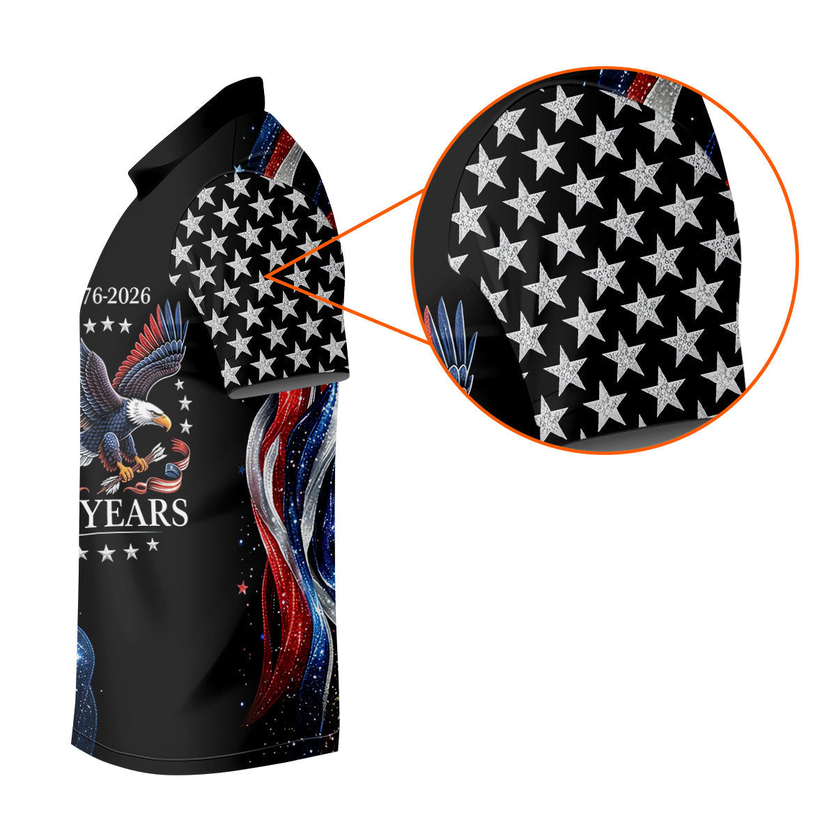 Bald Eagle Red White Blue Wavy Stripes Patriotic Golf Shirt, 250 Years 4th Of July Golf Shirts For Men