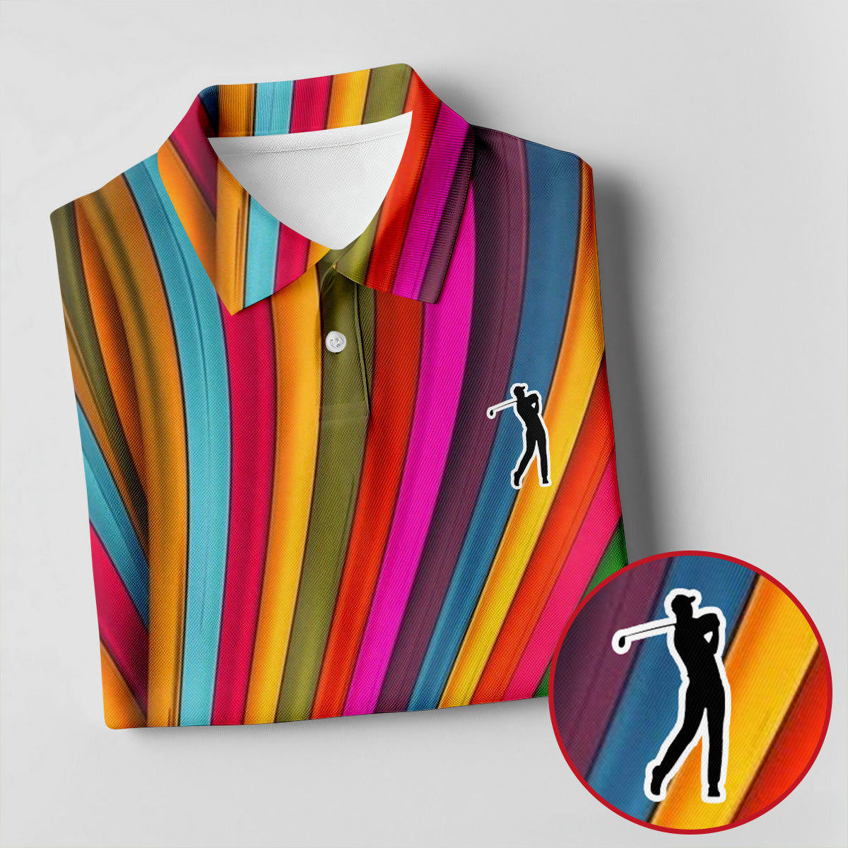Rainbow Wave Golfer Silhouette Cinco De Mayo Celebration Fiesta Themed Golf Shirts For Men