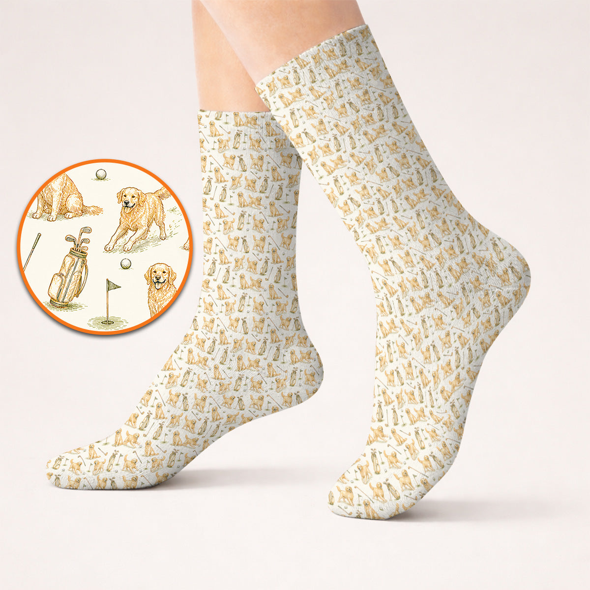 Vintage Golden Retriever Pattern Golf Sock, Golden Retriever Golf Socks, Perfect Gift For Golf Lovers