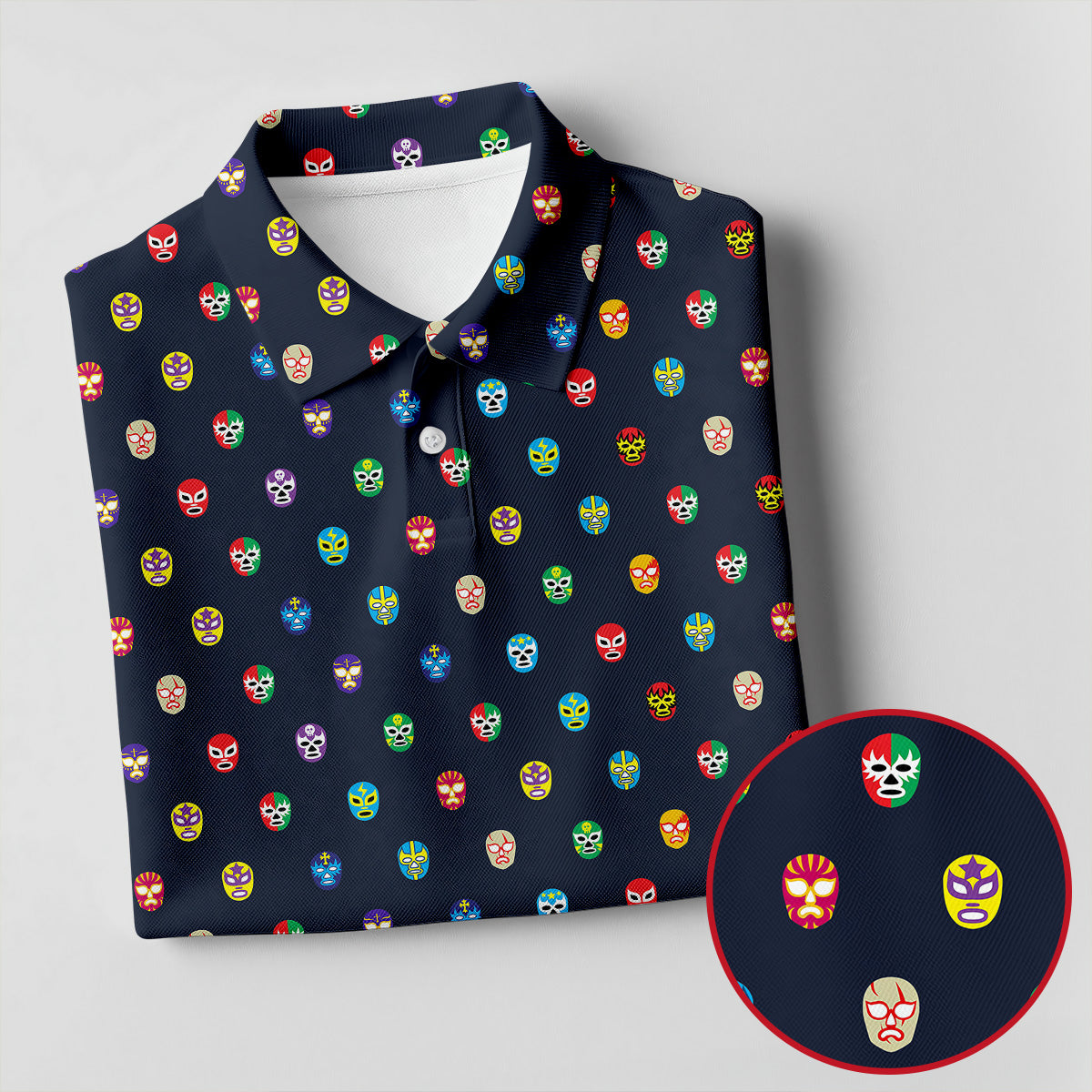Lucha Libre Mask Seamless Pattern Cinco De Mayo Celebration Fiesta Themed Golf Shirts For Men