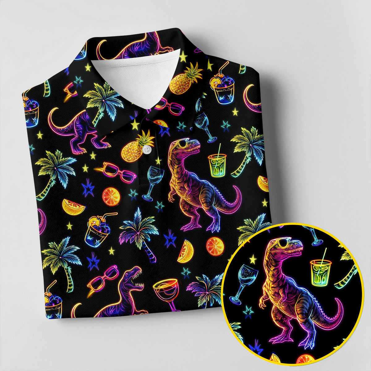Neon Dinosaur Tropical Theme Hawaiian Golf Shirt, Golf Shirt For Women, Golfing Apparel