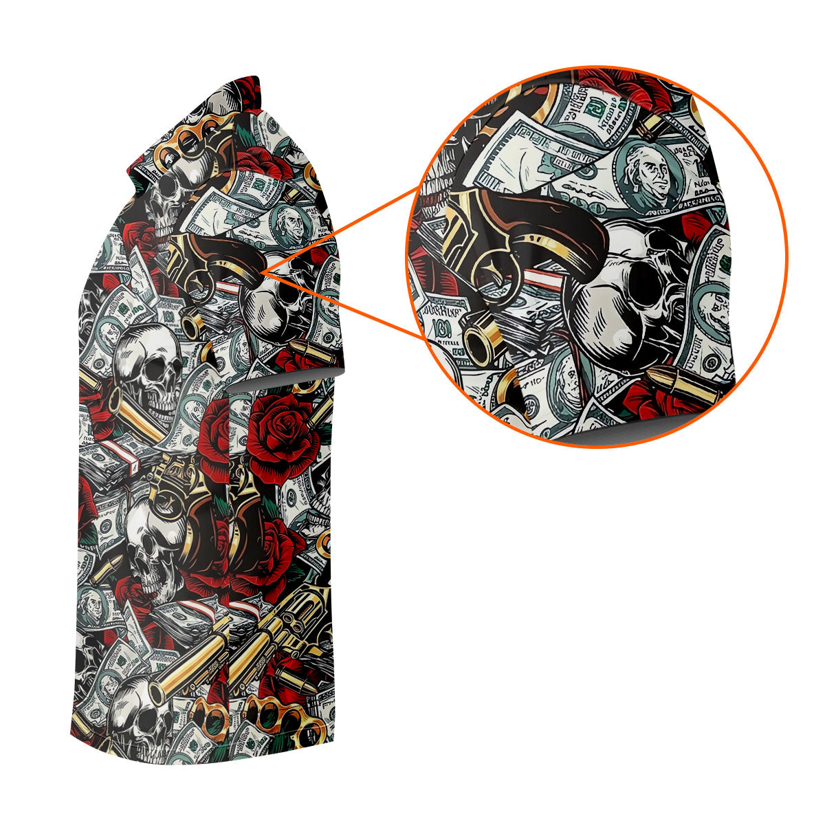 Black Skull Cash Rose Western Pattern Golf Polo Shirt, Ladies Golf Shirts, Women's Golf Apparel