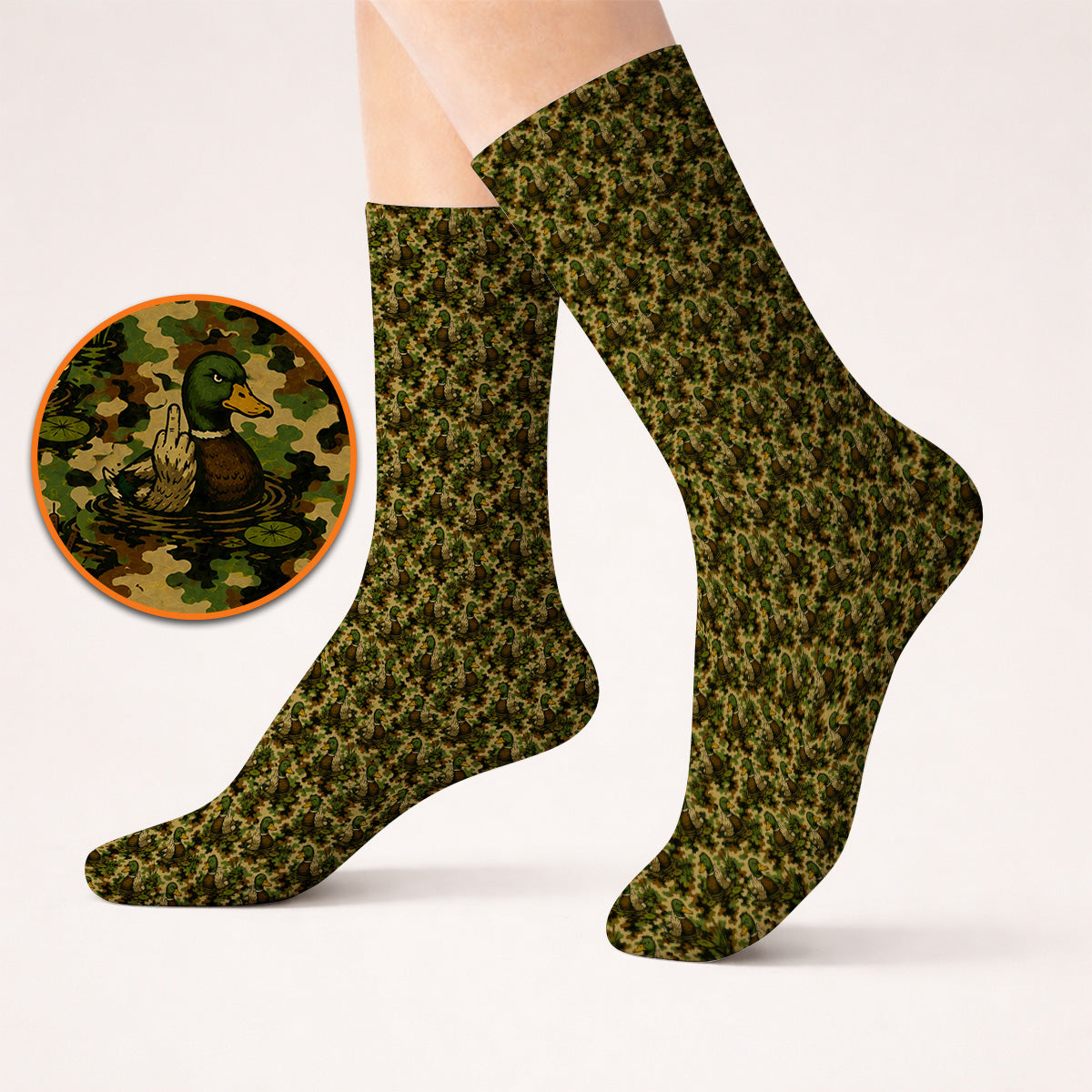 Funny Mallard Duck Golf Socks, Camo Duck Pattern Sock, Hunting Gift For Golf Lovers