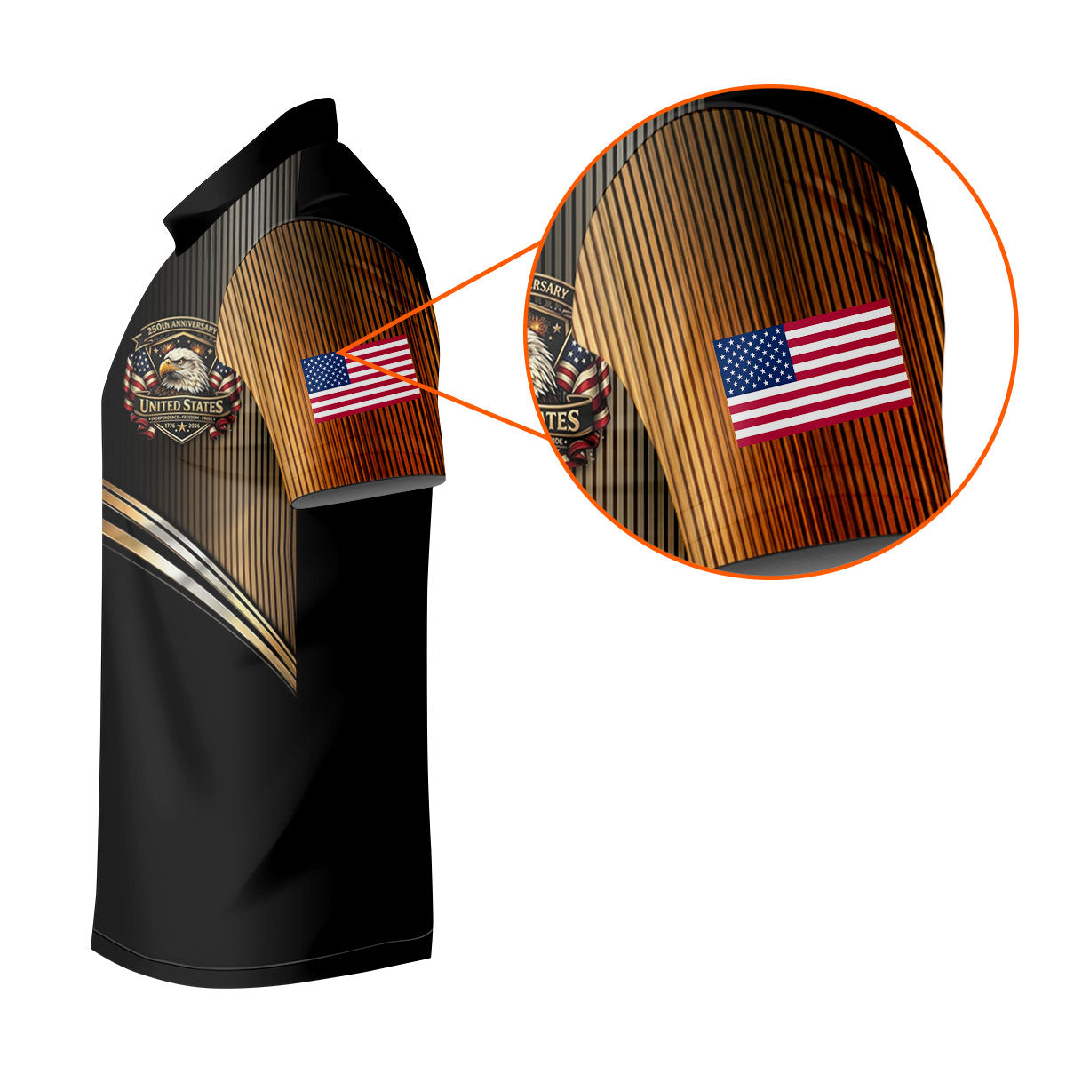 250th Anniversary Metallic Looking Patriotic Golf Shirt, 4th Of July Golf Shirts For Men