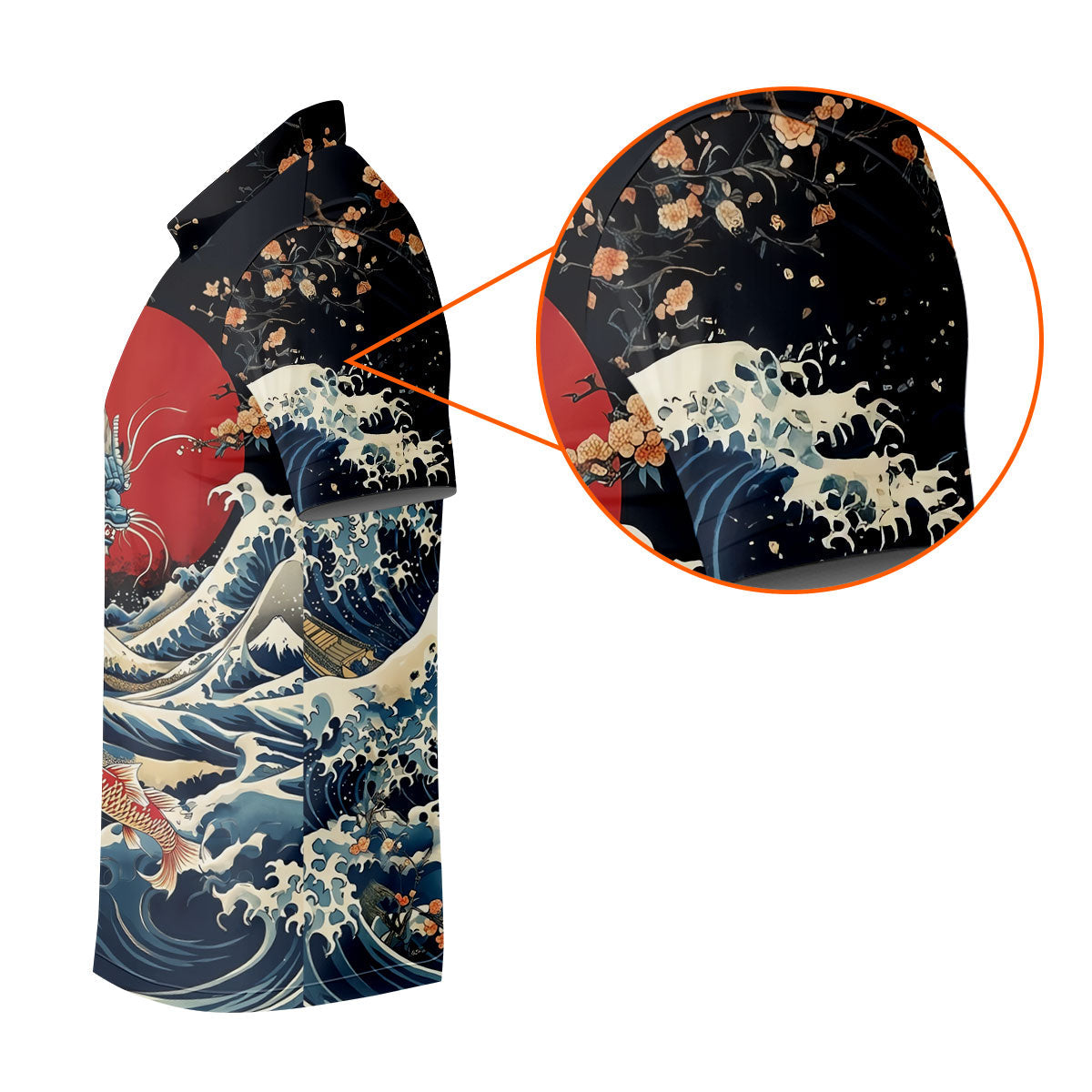 Japanese Dragon Koi Wave Hawaiian Golf Shirt, Mens Golf Apparel, Golf Polo Shirts For Men