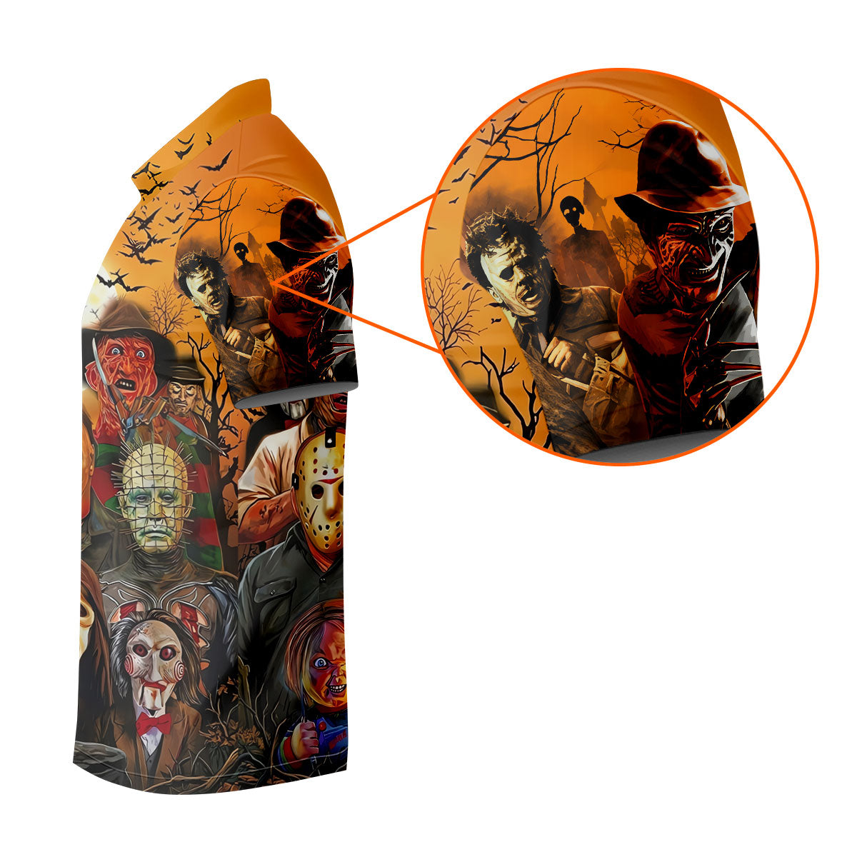Halloween Horror Character Sunset Hawaiian Golf Shirt, Women's Golf Tops, Printed Golf Shirt