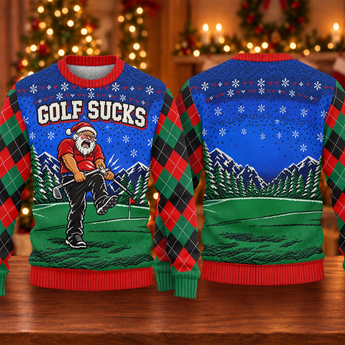 Golf Sucks Angry Santa Ugly Christmas Sweater, Funny Christmas Gifts, Golf Apparel